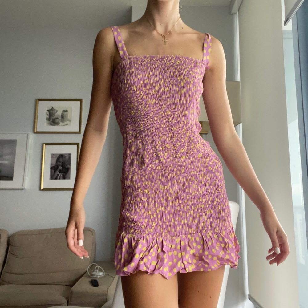 Lilac dress with yellow dots